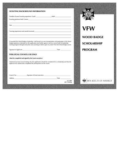 Fillable Vfw Wood Badge Scholarship Program Application Form