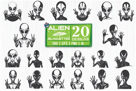 Aliens Waving Silhouettes Bundle Svg