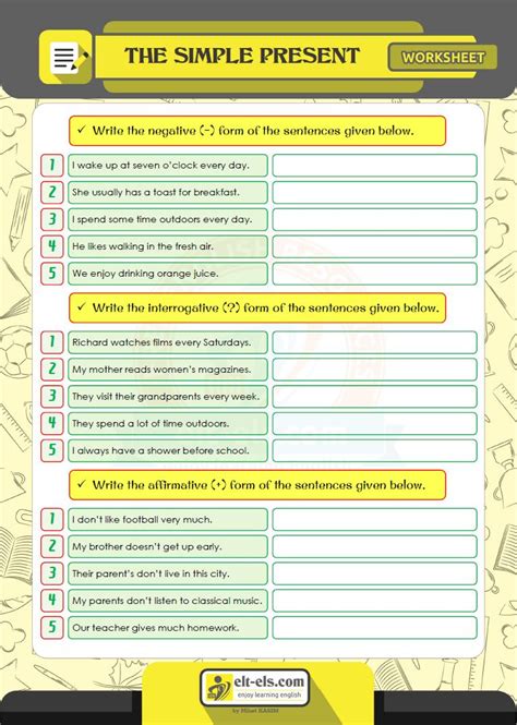 Worksheet The Simple Present Tense Exercises Elt