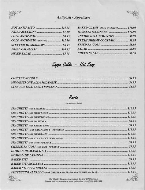 Menu Of Gallery Iv Italian Restaurant In Lynbrook Ny 11563