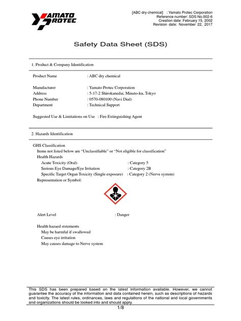 Sds Dry Fire Extinguisher Pdf Toxicity Personal Protective Equipment