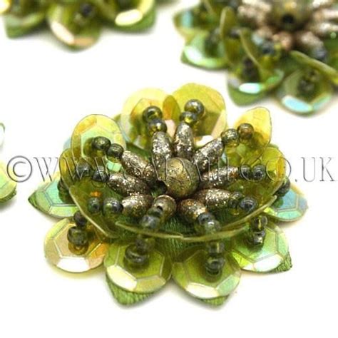 OLIVE GREEN SEQUIN FLOWER MOTIFS Pack Of 5 Sarahi NYC