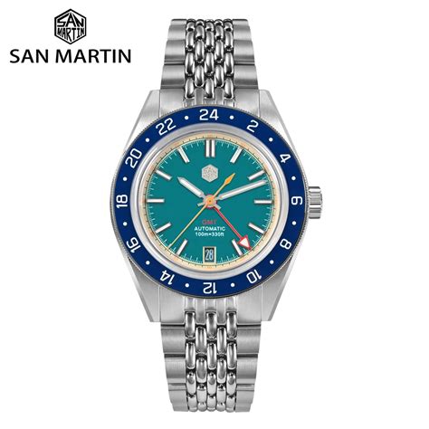 San Martin Original Mm Nh Gmt Men Mechanical Wristwatch Fly