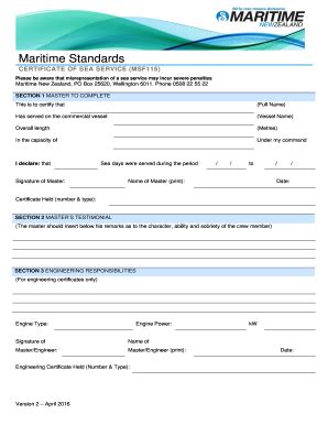 Sea Service Certificate Fill Online Printable Fillable Blank