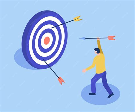 Ilustración isométrica 3d un hombre lanza una flecha al objetivo