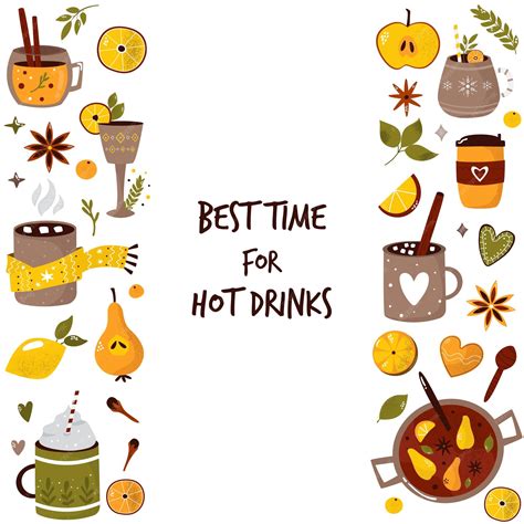 Premium Vector | Colorful collection with hot drinks mulled wine cocoa