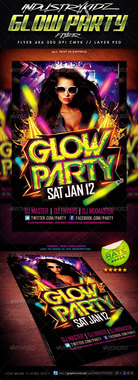 Glow Party Flyer Template Free