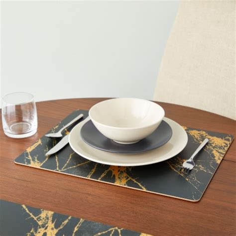 Set Of Black Marble Cork Backed Placemats For Dining Table X