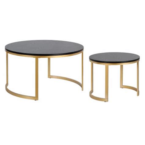 Hivvago Set Of Two Inch Black And Gold Steel Round Nested Coffee