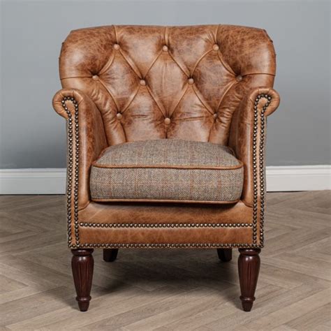 Leather And Harris Tweed Chair Evelyn Lily Interiors