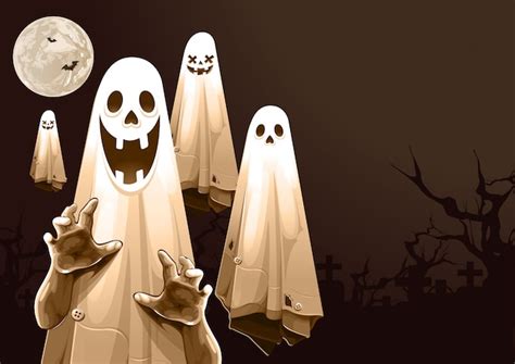 Premium Vector Happy Halloween Greeting With Ghost Floating In The Air