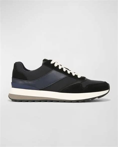 Vince Edric Vintage Leather And Suede Sneakers Black And Blue