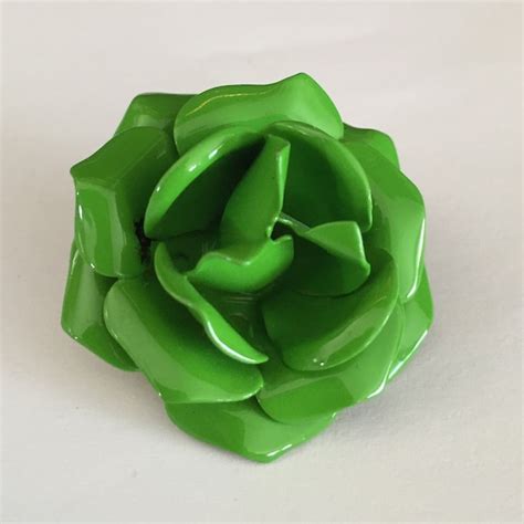 Enamel Flower Brooch Green Etsy
