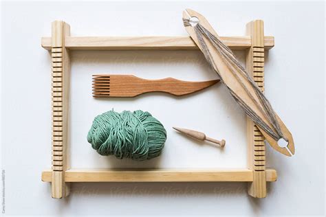 Weaving Loom Tools And Yarn Del Colaborador De Stocksy Carey Shaw