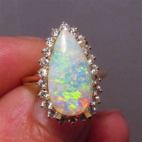 opal diamond ring  gold  opal engagement rings