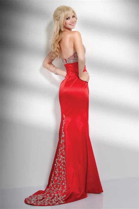 Scarlet Mermaid Strapless Sweetheart Zipper Sweep Train Beading Floor