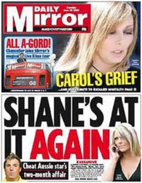 The Front Page Of The Mirror Detailing Shane Warne S Alleged Affair