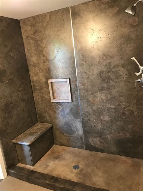 Concrete Shower With 12 Panels And Stampedcarved Pan And Curb