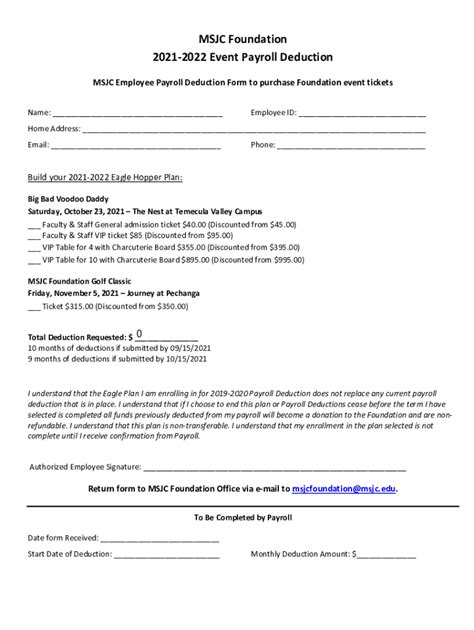 Fillable Online Msjc Employee Payroll Deduction Form To Purchase