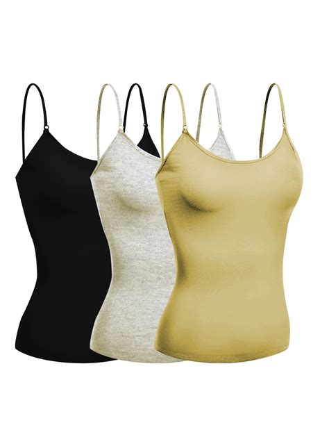 Emmalise Womens Camisole Built In Bra Wireless Fabric Support Short Cami 3pk Black Oat Khaki