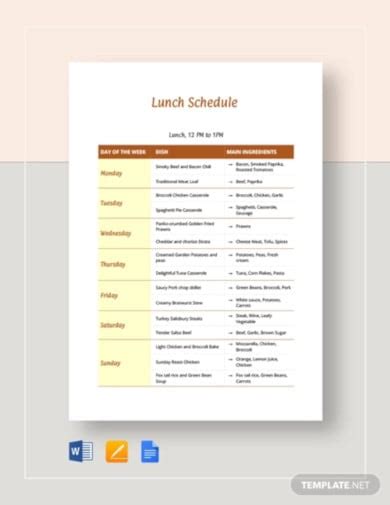 Lunch Schedule Template 14 Free Word Pdf Documents Download Free