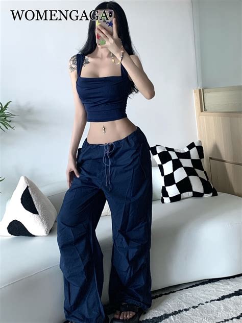 Womengaga Pants Set Loose Casual Safari Style Wide Leg Pants Hot Sexy