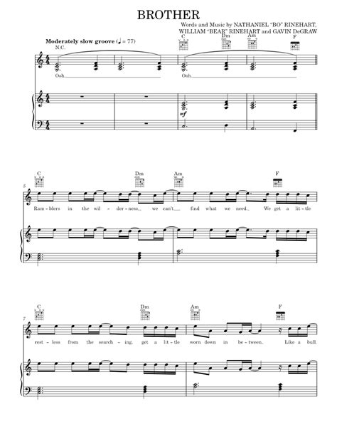 Brother Feat Gavin Degraw Sheet Music For Piano Vocals Music Notes