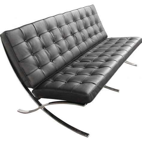 Ludwig Mies Van Der Rohe Barcelona Style Two Seater Sofa Black Leather