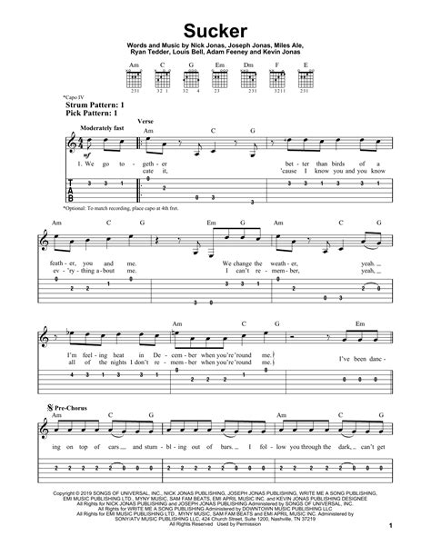 Sucker by Jonas Brothers - Easy Guitar Tab - Guitar Instructor