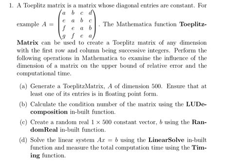 A Toeplitz Matrix Is A Matrix Whose Diagonal Chegg