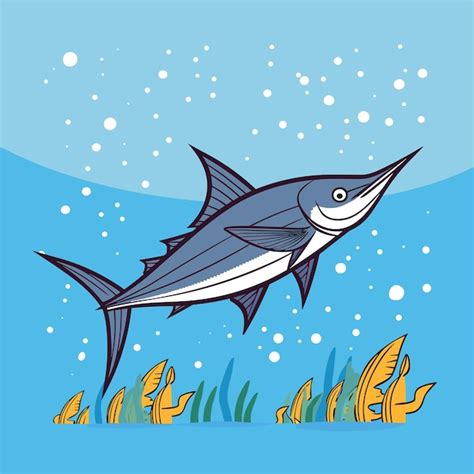 Cartoon Marlin Fisch Im Meer Vektorgrafik Premium Vektor