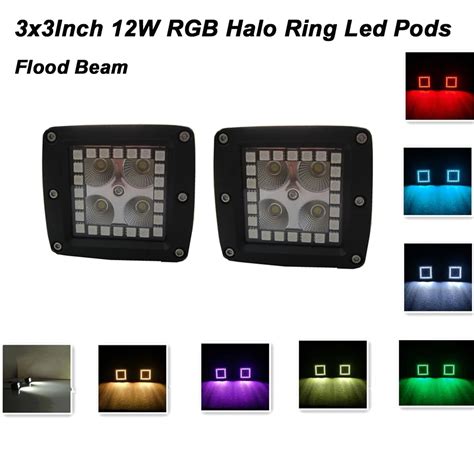 Honzdda 3x3 Inch 12w Halo Ring Angel Eyes Led Work Light Flood Tractor Rgb Remote Control Led 8