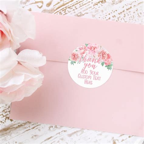 Personalized Light Pink Floral Thank You Stickers Custom Labels For