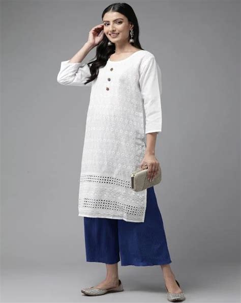 Buy Muhuratam Womens White Colour Embroidered Cotton Kurti Online At Best Prices In India Jiomart