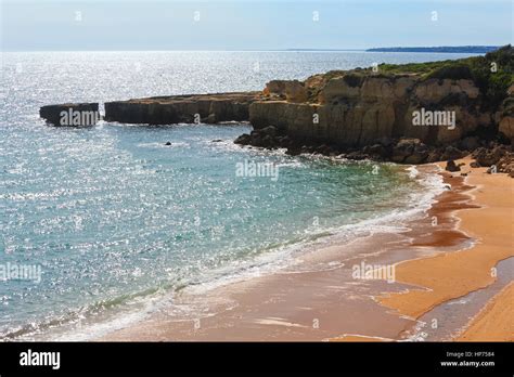 Summer Evening Atlantic Rocky Coast View And Sandy Beach Praia De Sao