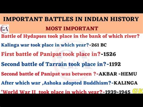 important battles  indian history   minutes ancient history gk