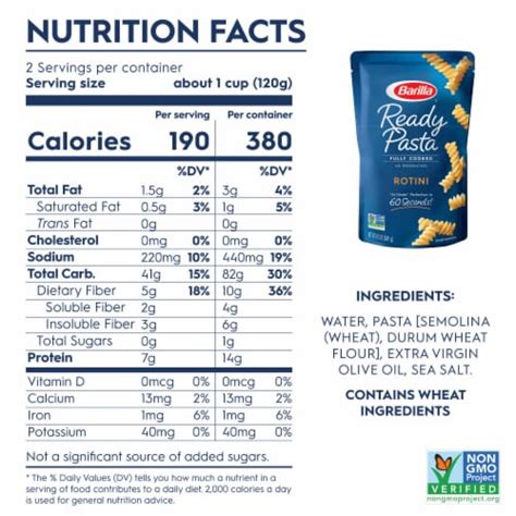 Barilla Ready Pasta Fully Cooked Non-GMO Certified Rotini Pouch, 8.5 oz ...