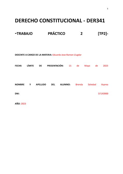 Derecho Constitucional DER341 Trabajo Práctico 2 TP2 DERECHO