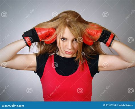 Young Woman in Red Gloves for Boxing Stock Photo - Image of person ...