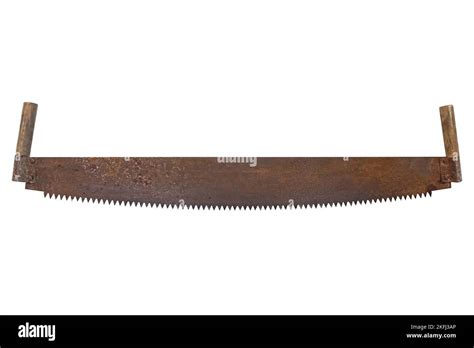 Rusty Two Man Saw Vintage Hand Tool Crosscut Isolated On A White