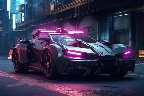 Premium Photo Cool Cyberpunk Police Car In The City Of The Future