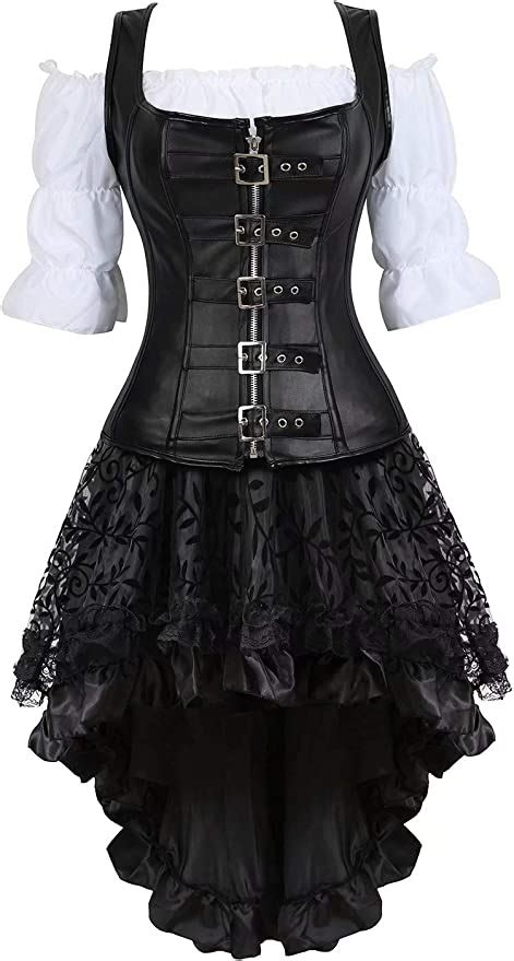 Josamogre Steampunk Corsagenkleid Leder Corsage Kostüm Reißverschluss