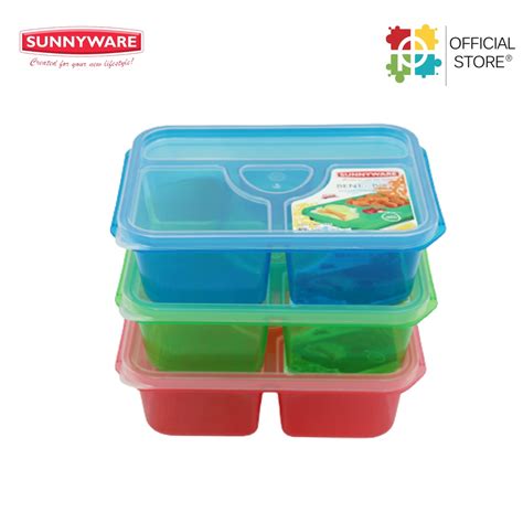 SUNNYWARE 518 BIG Bento Box W Sauce Pocket Spoon Fork Shopee