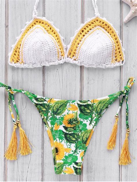 38 OFF 2018 Printed Crocheted Bikini Set In WHITE ONE SIZE FIT SIZE