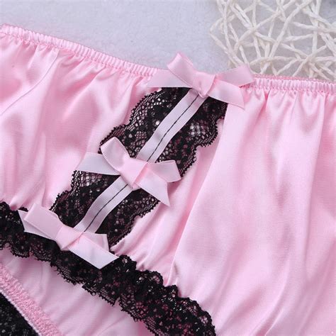 Buy Men Sissy Underwear Soft Ruffled Satin Panties Low Rise Bikini Briefs Bulge Pouch Underpants