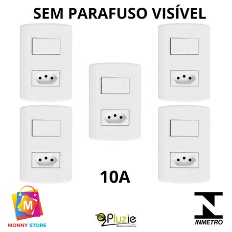 Kit 5 Unidades De Interruptor Tomada Simples 10A Amperes Pluzie