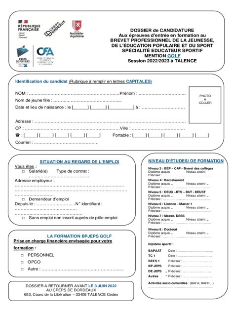 Remplissable En Ligne Dossier De Candidature Aux Preuves D Fax