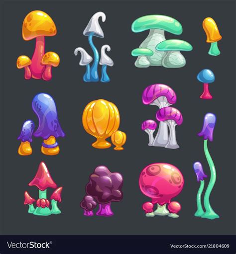 Cartoon Colorful Fantasy Glossy Mushrooms Vector Image On Vectorstock