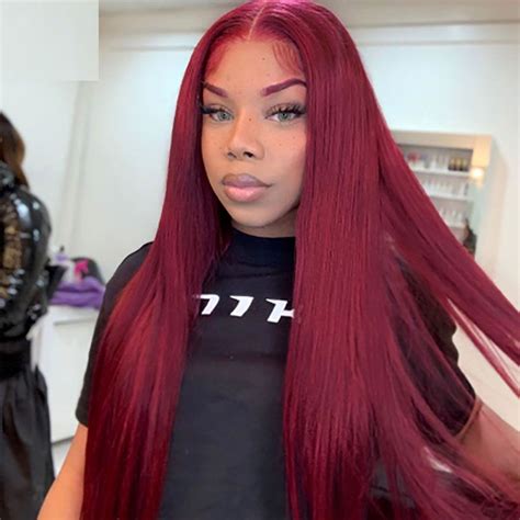 Red Wig Straight Long Synthetic 134 Lace Front Wig For Women 99j Burgundy Glueless Heat