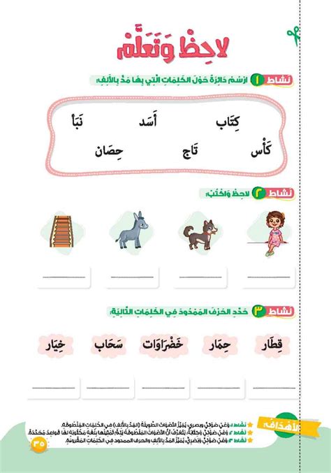 نشاط 1 ارسم دائرة حول الكلمات التي بها مد بالألف أحمد مراد لاحظ